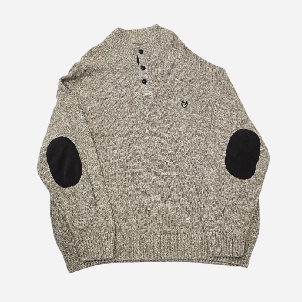 Chaps Men's Size 4X tan sweater with brown elbow patches
